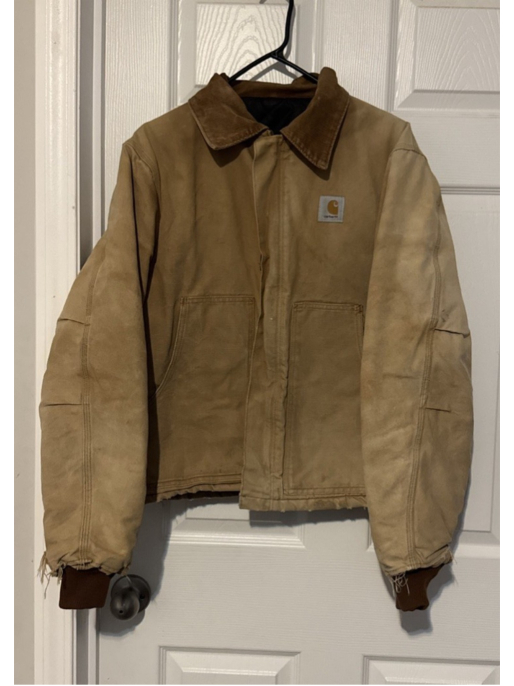 Vintage Carhartt Men's Bomber Work Jacket Beige thrashed grunge shredded LG